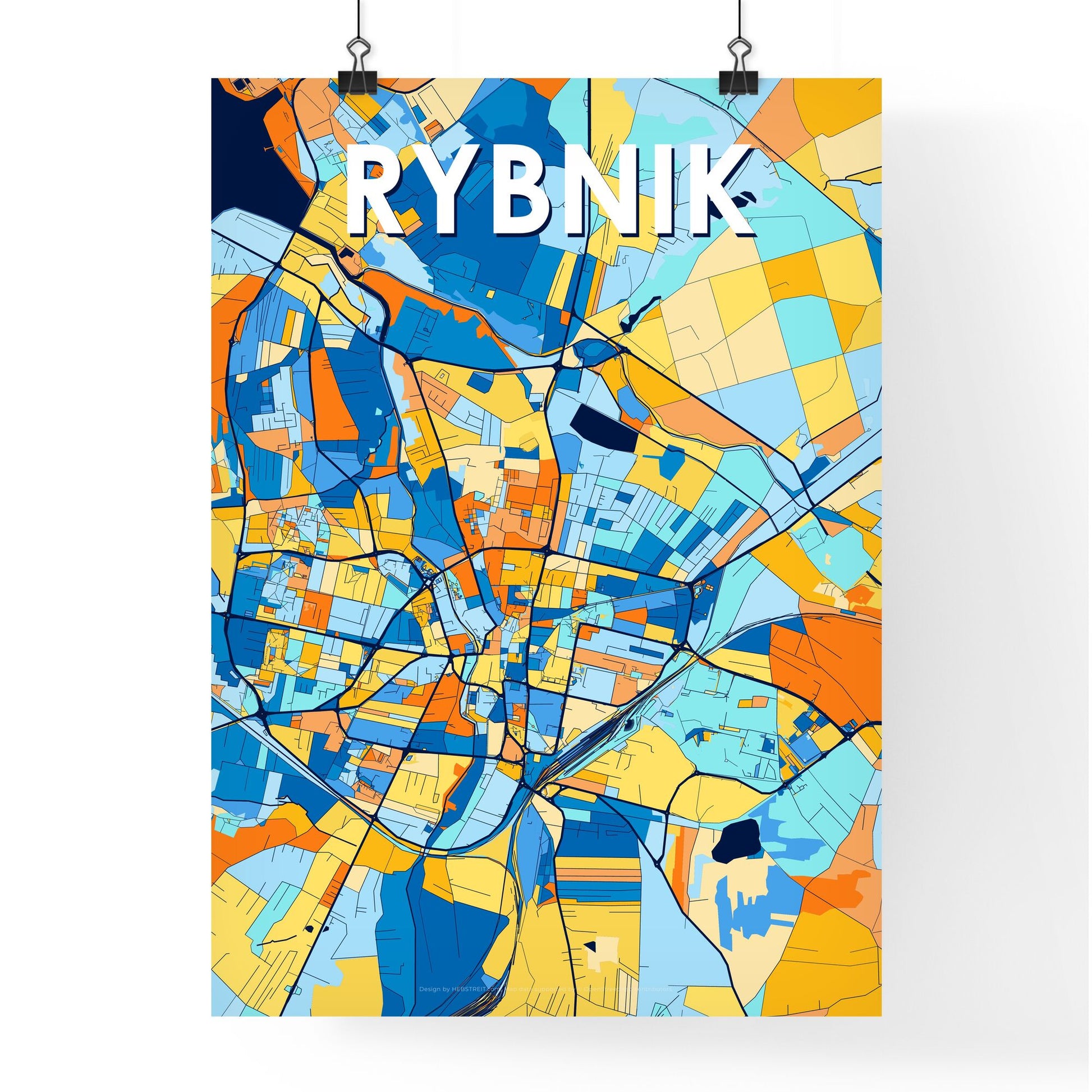 RYBNIK POLAND Vibrant Colorful Art Map Poster