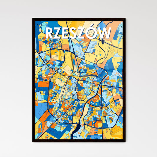 RZESZÓW POLAND Vibrant Colorful Art Map Poster Blue Orange