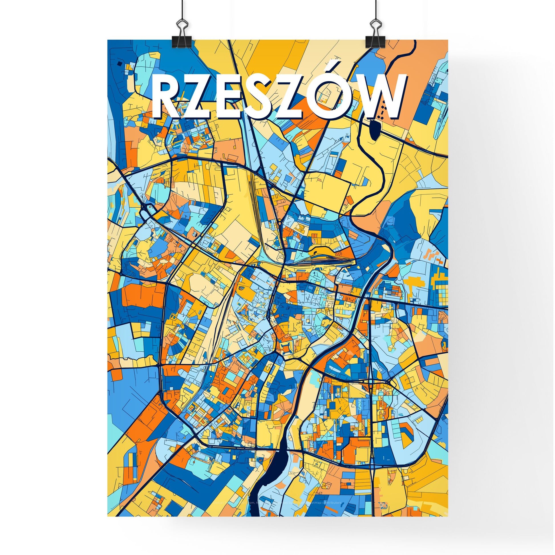 RZESZÓW POLAND Vibrant Colorful Art Map Poster Blue Orange