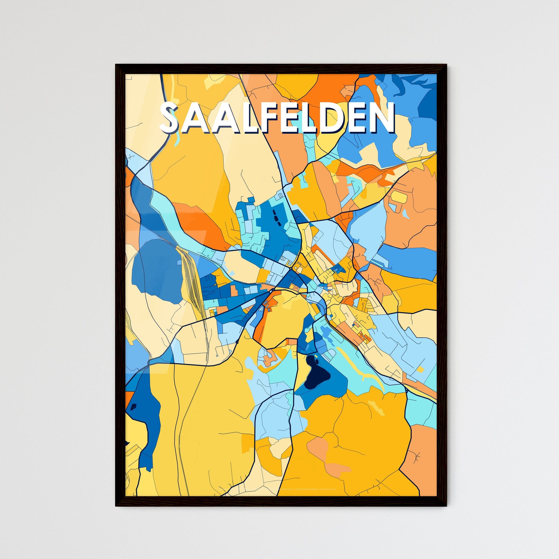 SAALFELDEN AUSTRIA Vibrant Colorful Art Map Poster Blue Orange