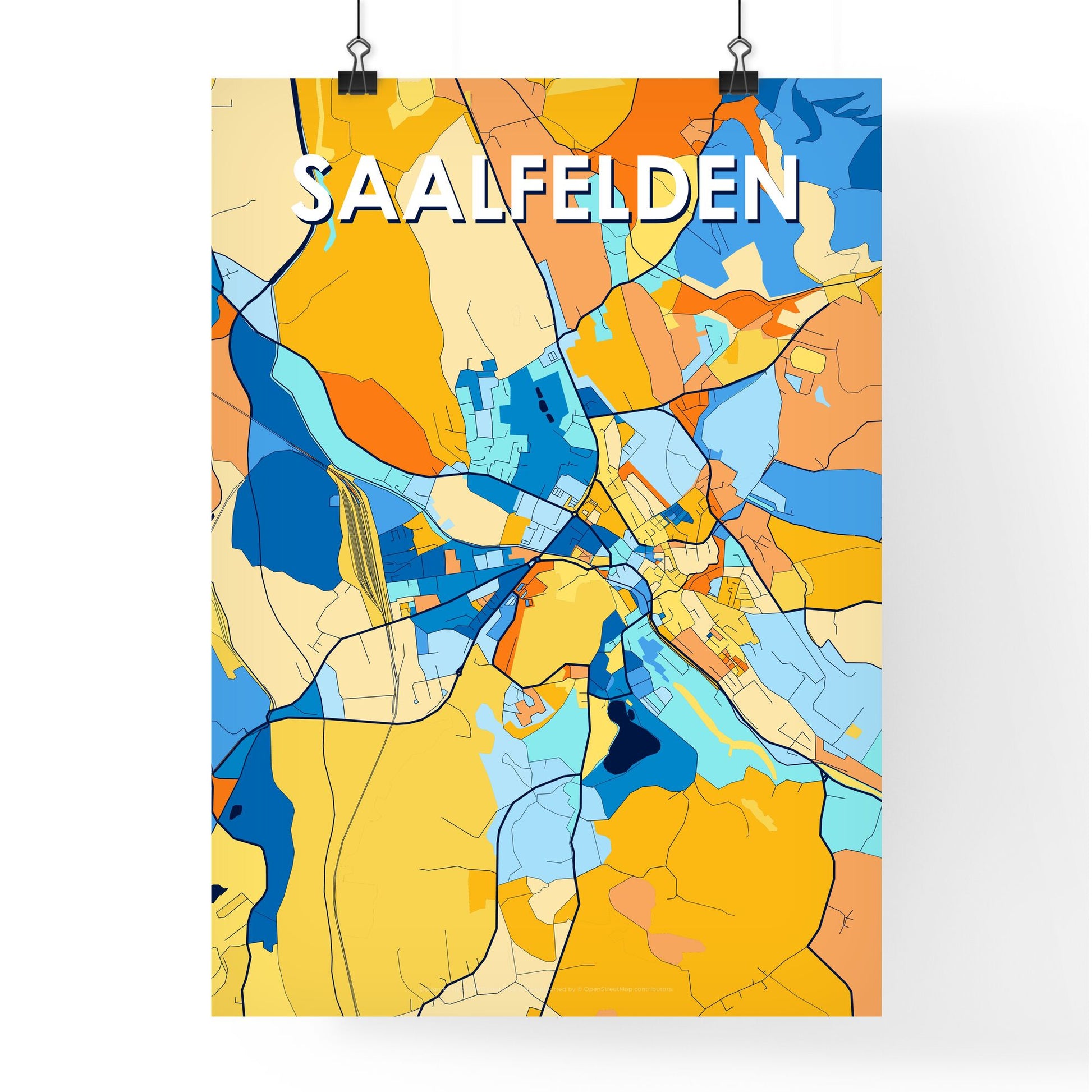 SAALFELDEN AUSTRIA Vibrant Colorful Art Map Poster Blue Orange