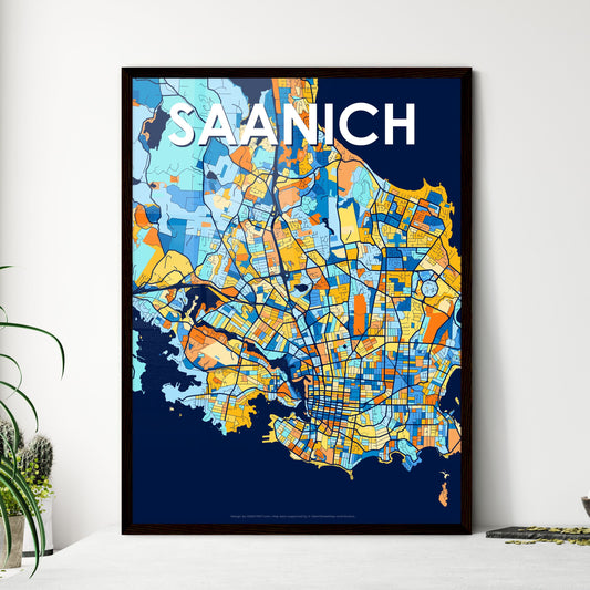 SAANICH CANADA Vibrant Colorful Art Map Poster Blue Orange