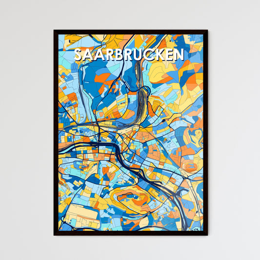 SAARBRUCKEN GERMANY Vibrant Colorful Art Map Poster Blue Orange