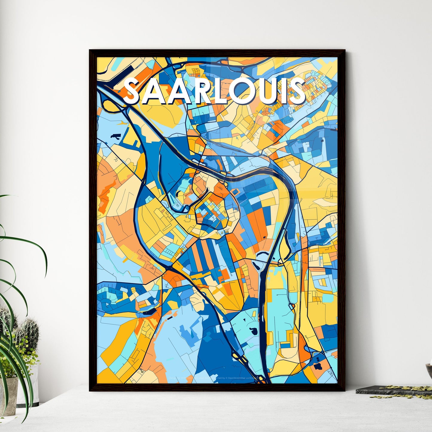 SAARLOUIS GERMANY Vibrant Colorful Art Map Poster Blue Orange