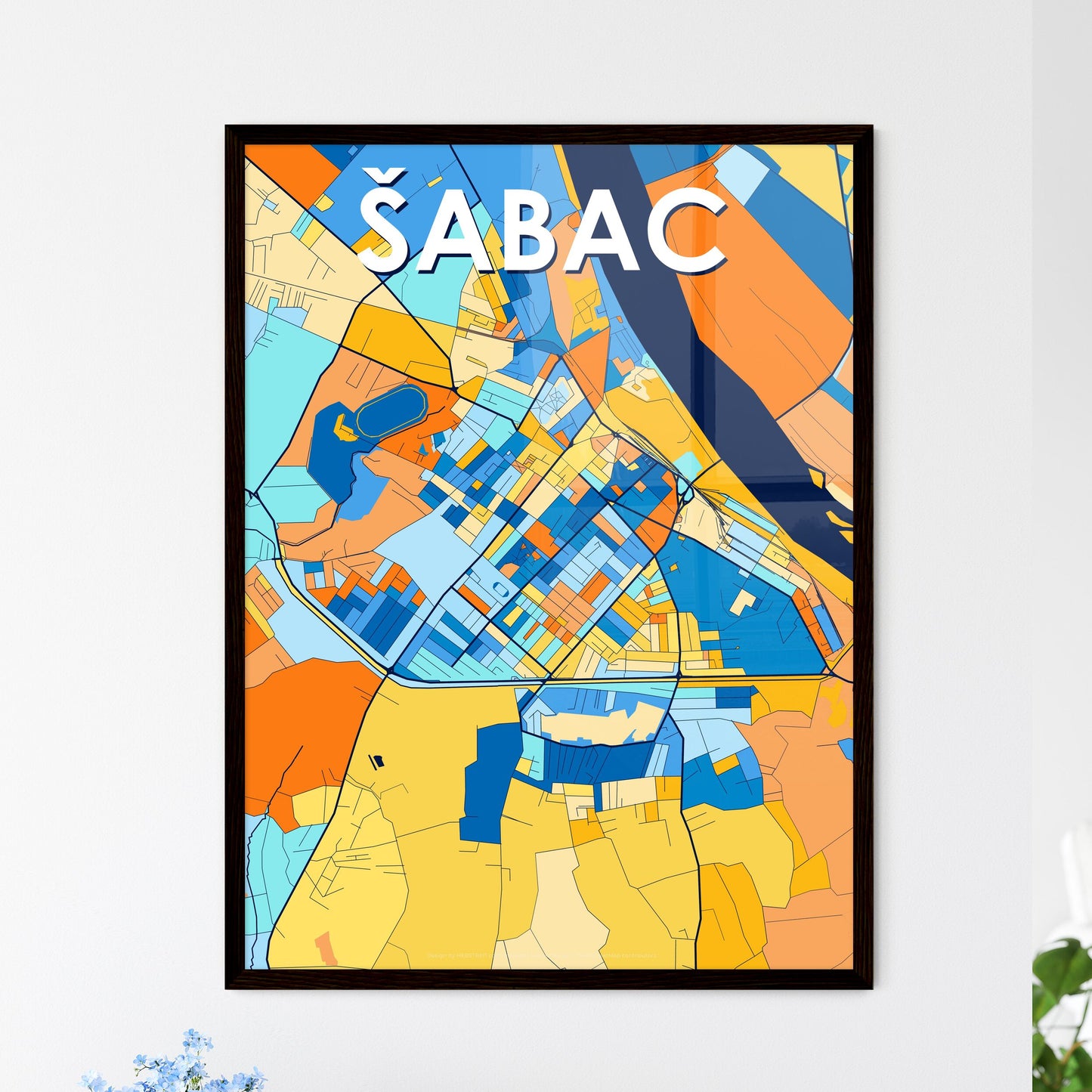 ŠABAC SERBIA Vibrant Colorful Art Map Poster Blue Orange