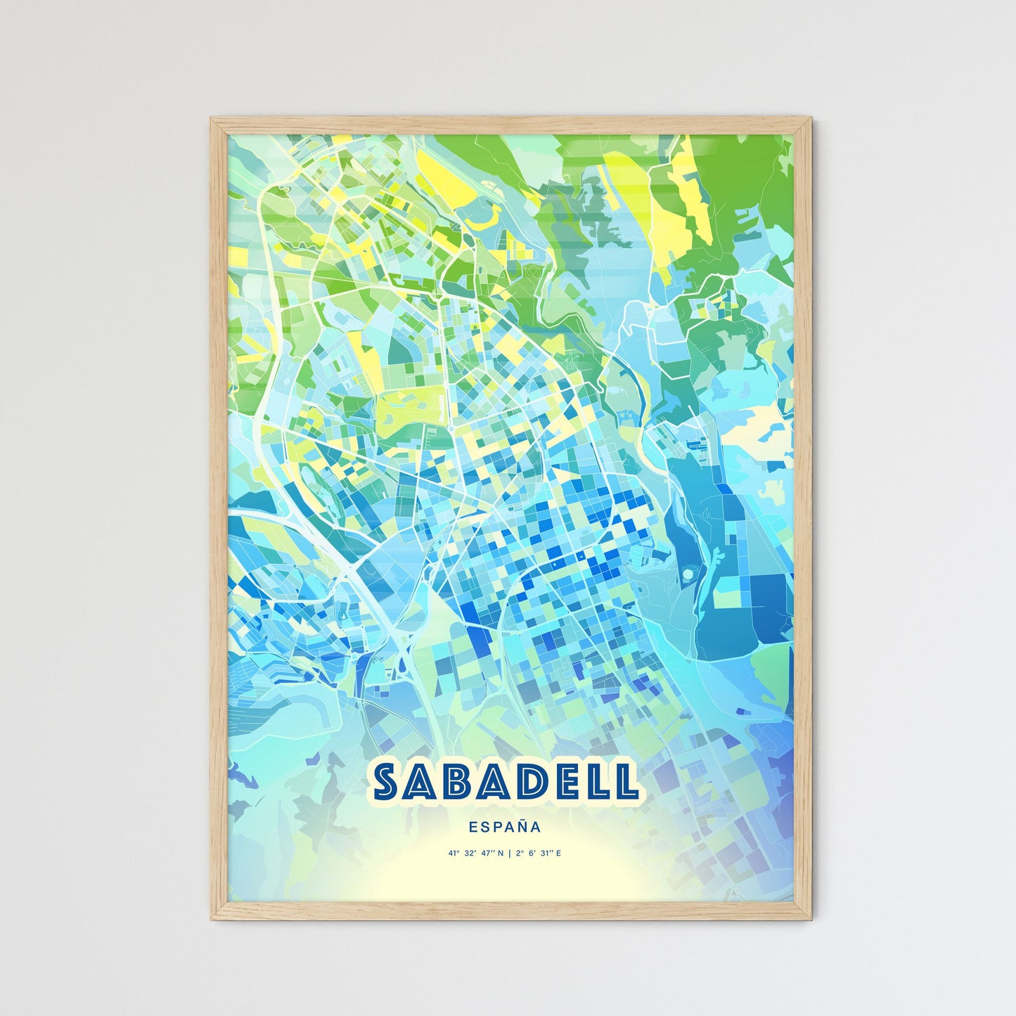 Colorful Sabadell Spain Fine Art Map Cool Blue