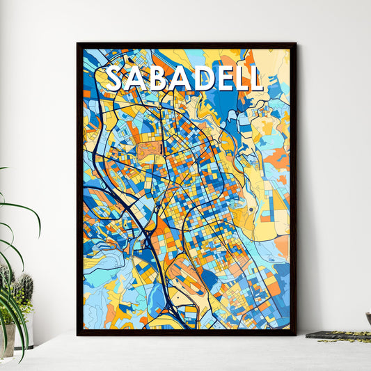 SABADELL SPAIN Vibrant Colorful Art Map Poster Blue Orange