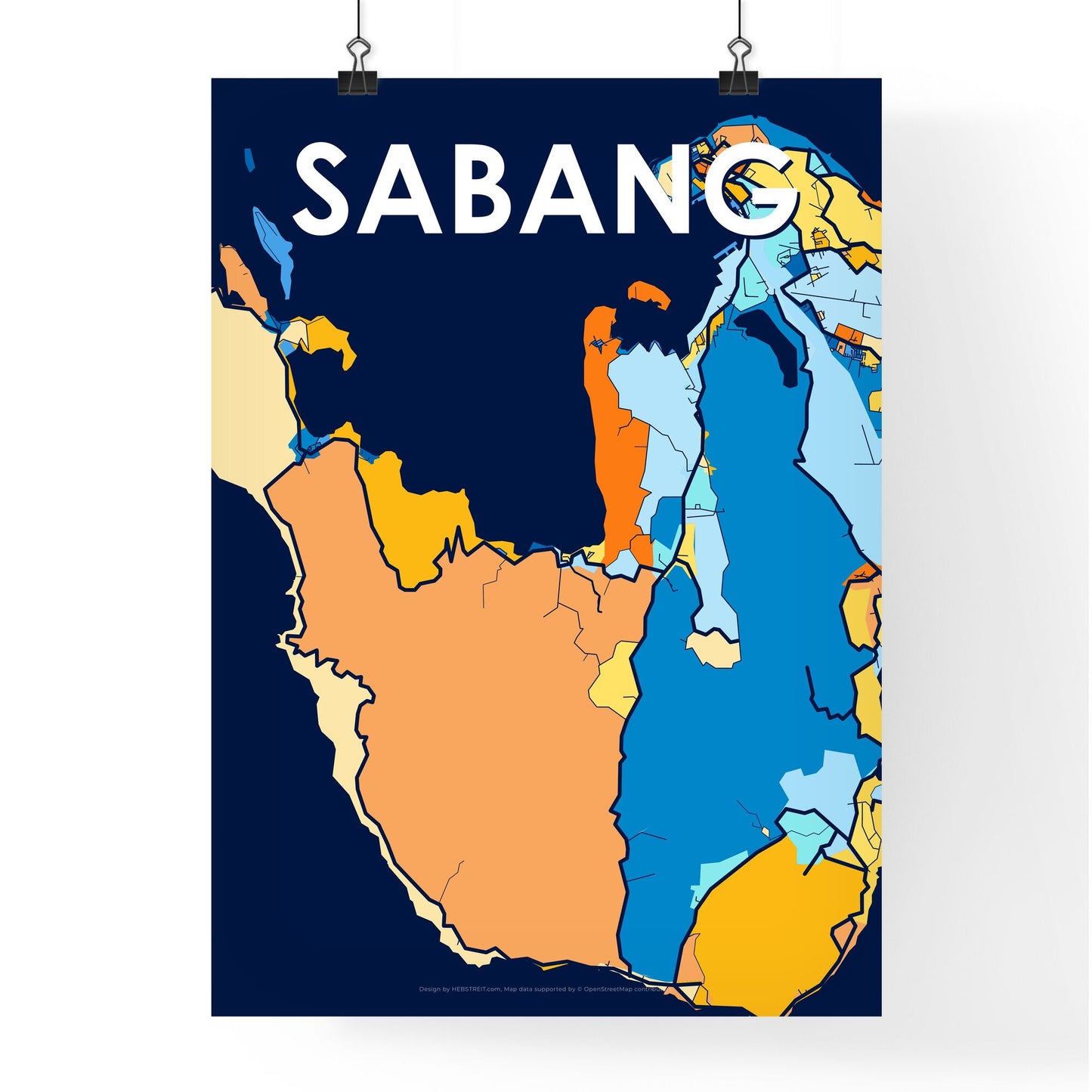 SABANG INDONESIA Vibrant Colorful Art Map Poster Blue Orange