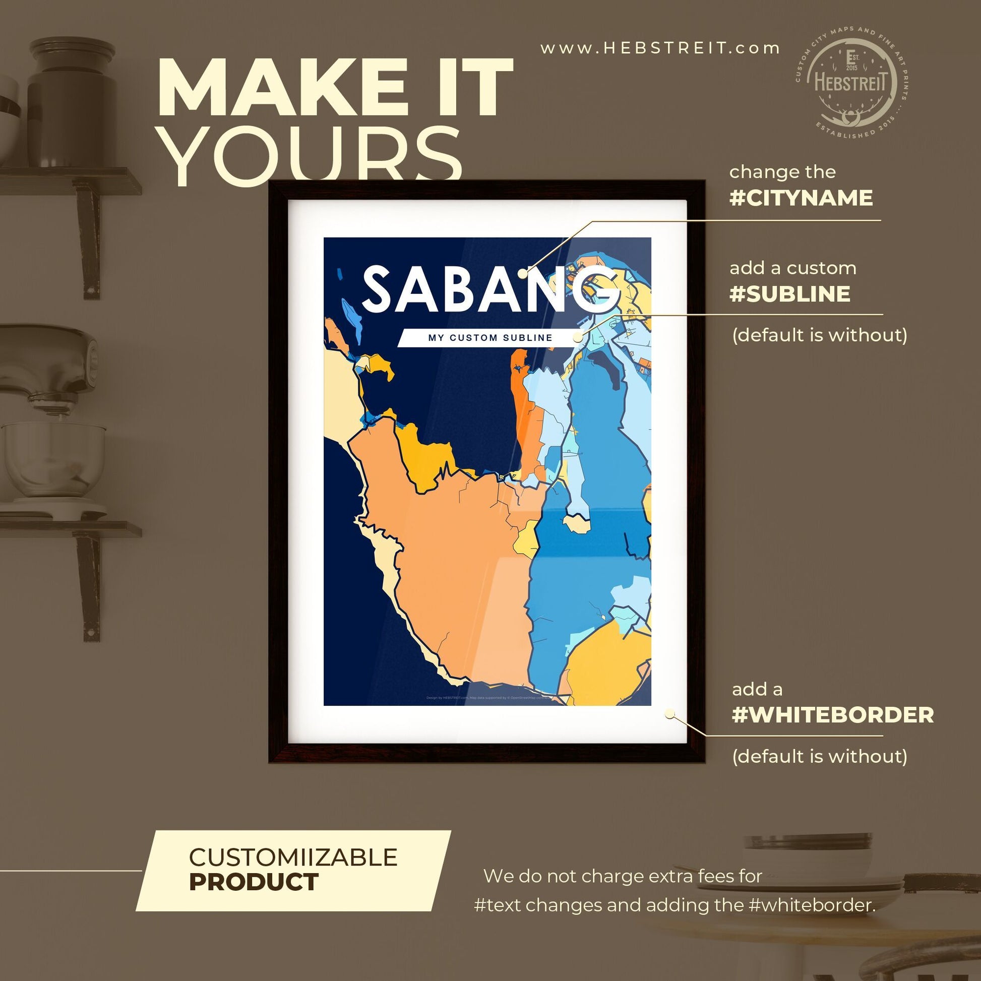 SABANG INDONESIA Vibrant Colorful Art Map Poster Blue Orange