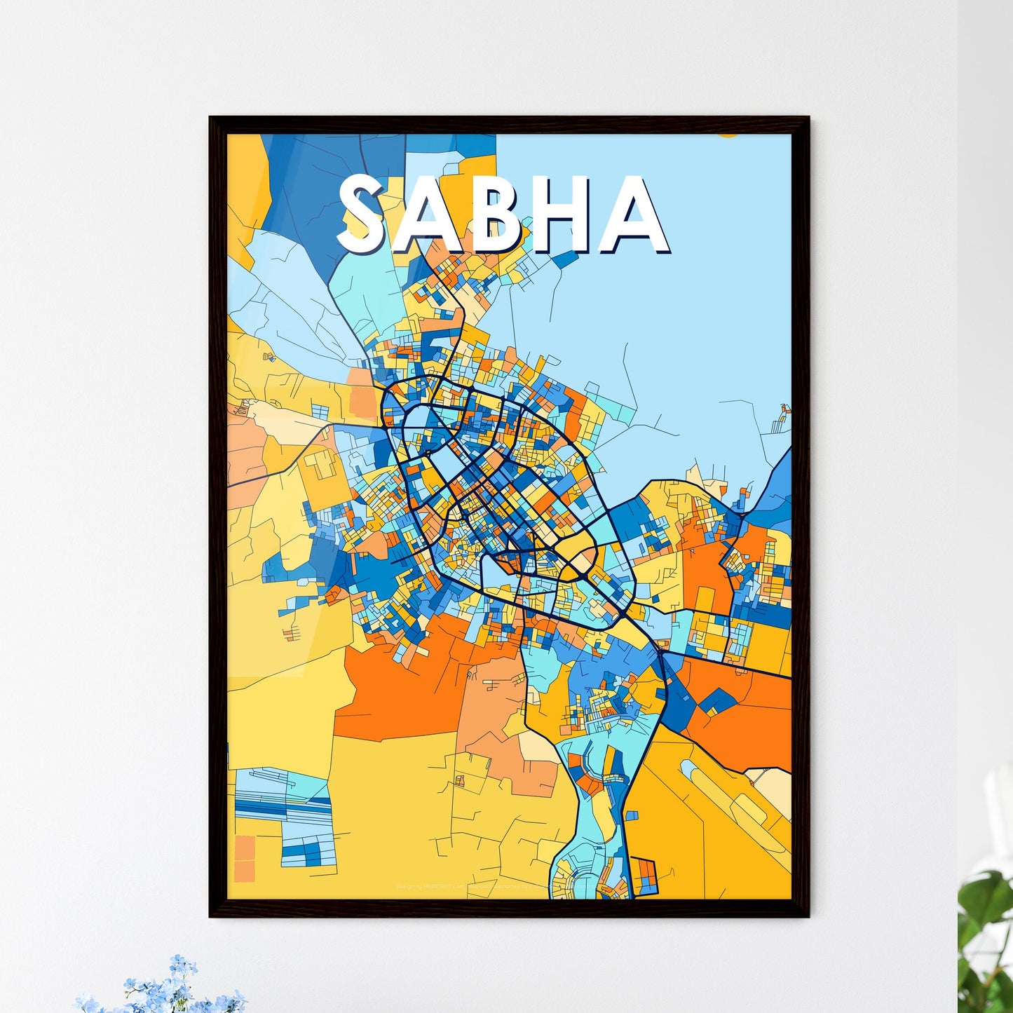 SABHA LIBYA Vibrant Colorful Art Map Poster Blue Orange