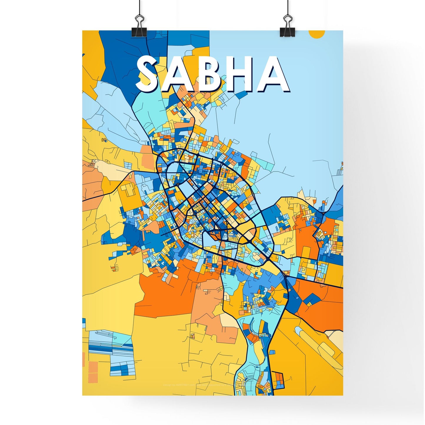 SABHA LIBYA Vibrant Colorful Art Map Poster Blue Orange