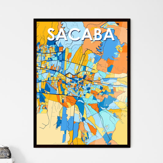 SACABA BOLIVIA Vibrant Colorful Art Map Poster Blue Orange