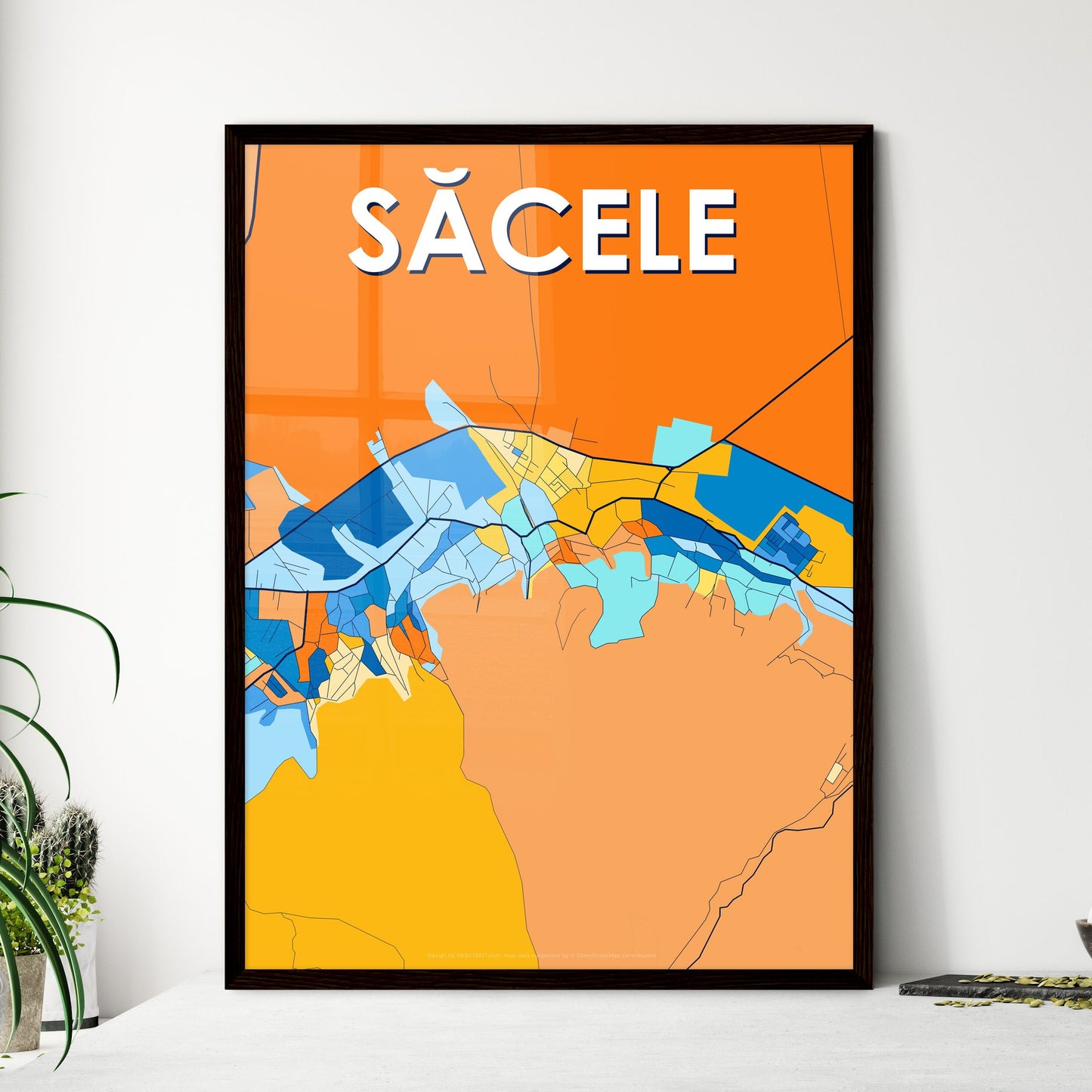 SĂCELE ROMANIA Vibrant Colorful Art Map Poster Blue Orange