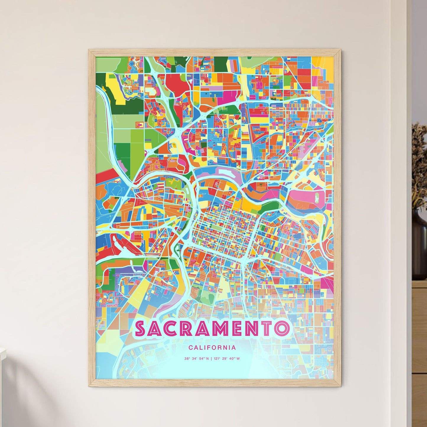 Colorful Sacramento California Fine Art Map Crazy Colors