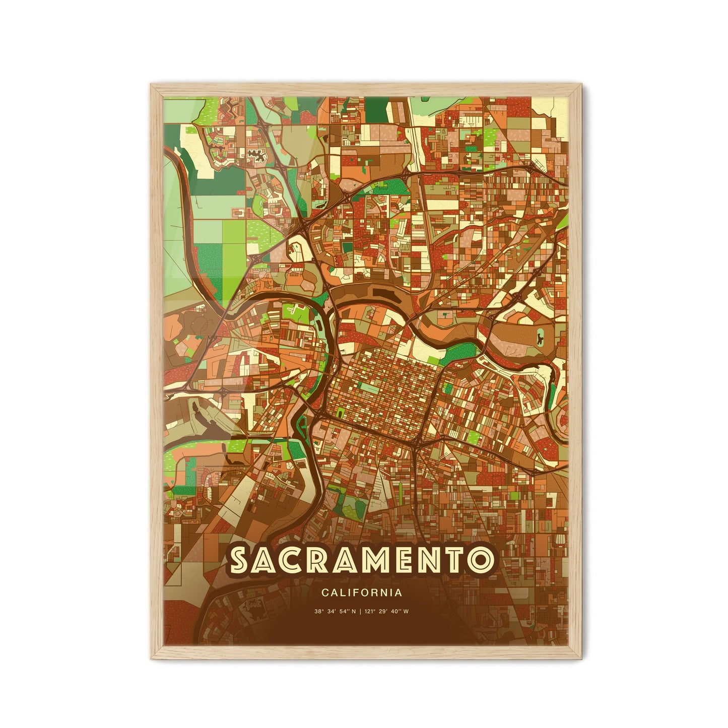 Colorful Sacramento California Fine Art Map Farmhouse