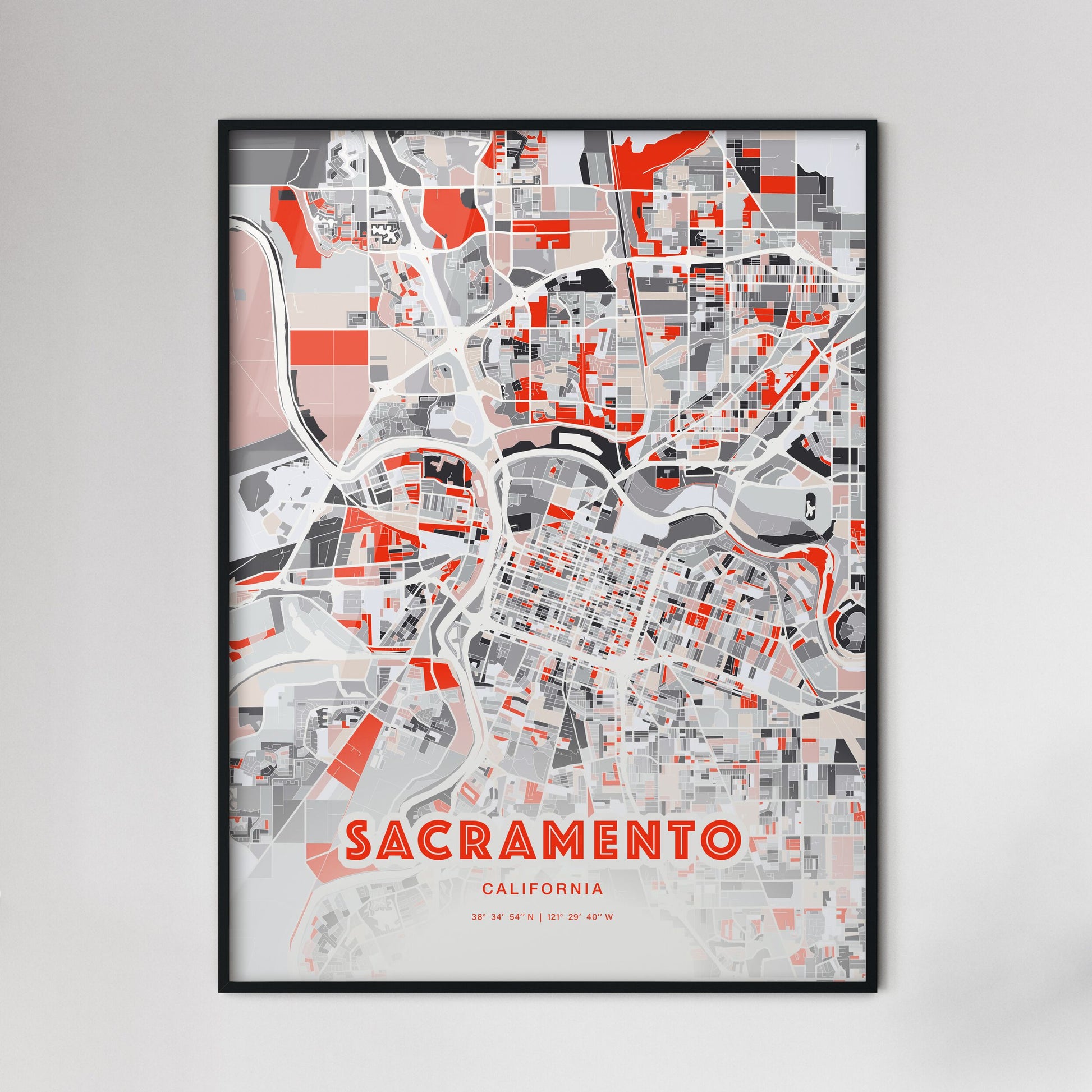 Colorful Sacramento California Fine Art Map Modern Expressive