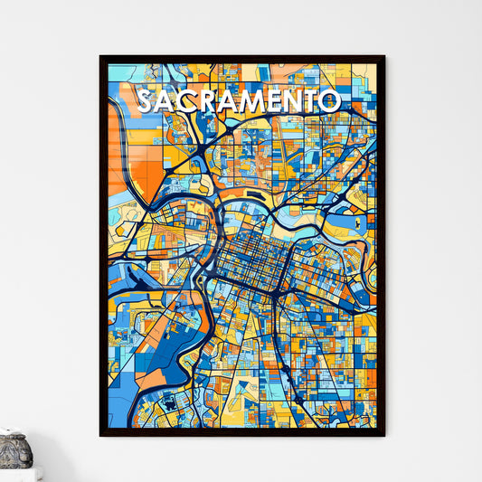 SACRAMENTO CALIFORNIA Vibrant Colorful Art Map Poster Blue Orange