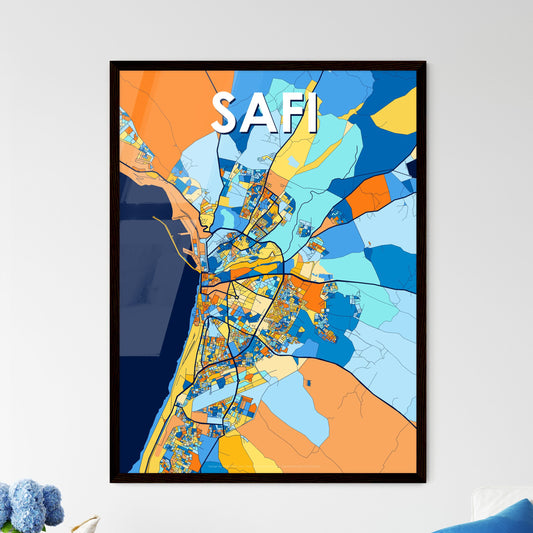 SAFI MOROCCO Vibrant Colorful Art Map Poster Blue Orange