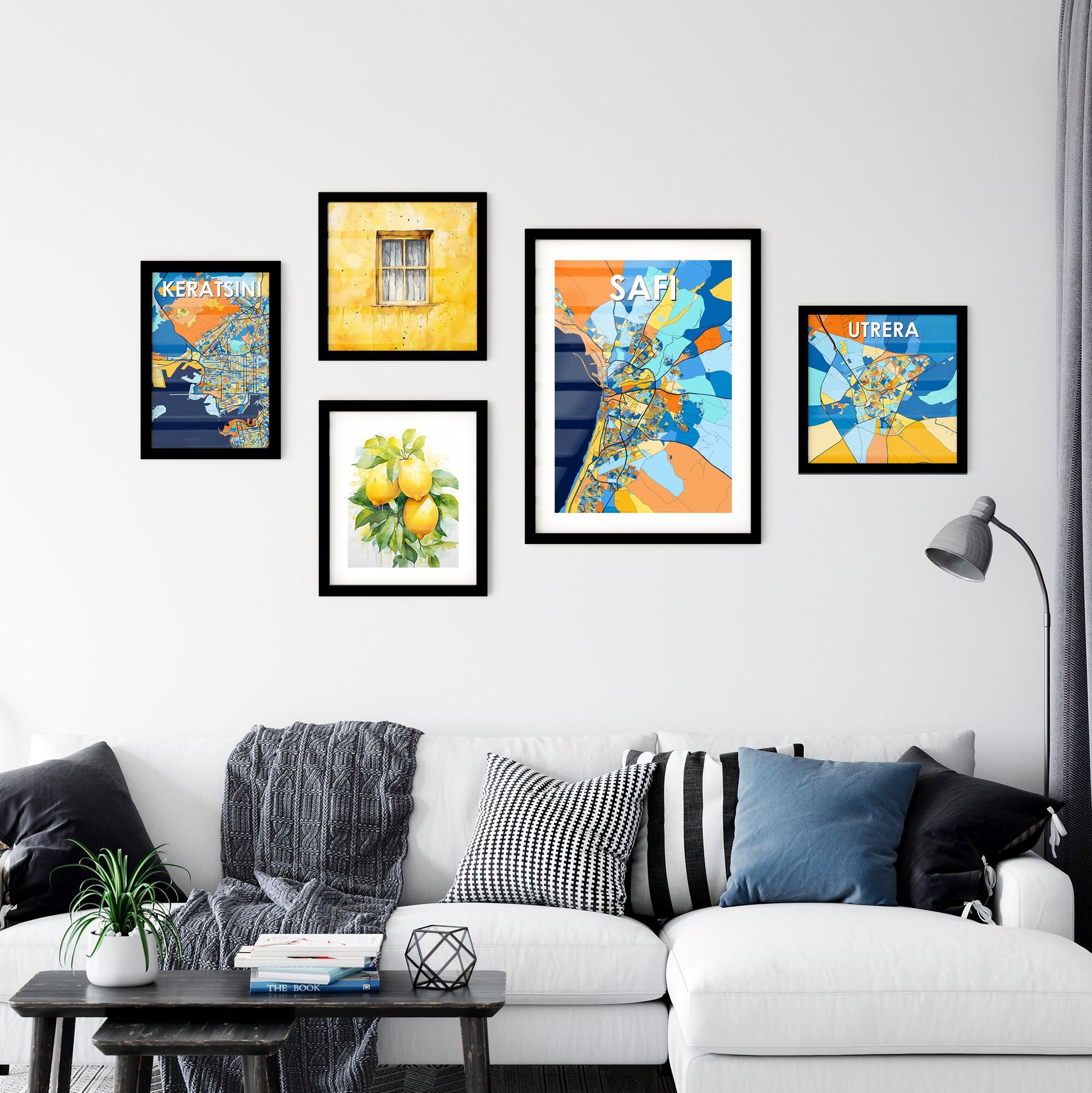 SAFI MOROCCO Vibrant Colorful Art Map Poster Blue Orange