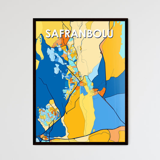 SAFRANBOLU TURKEY Vibrant Colorful Art Map Poster Blue Orange