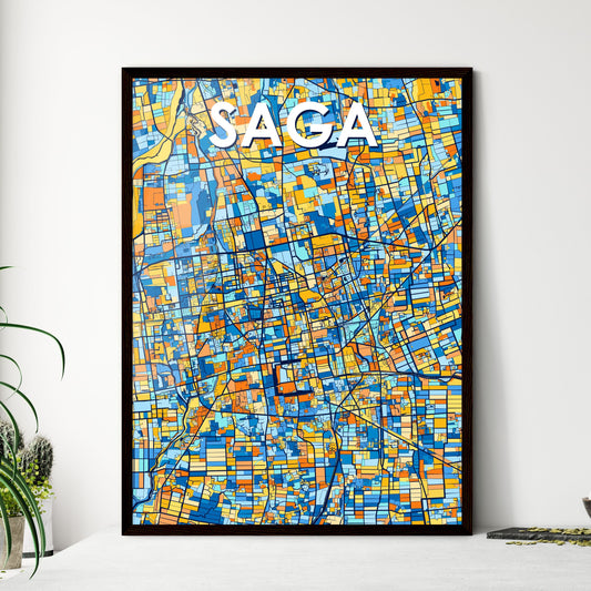 SAGA JAPAN Vibrant Colorful Art Map Poster Blue Orange