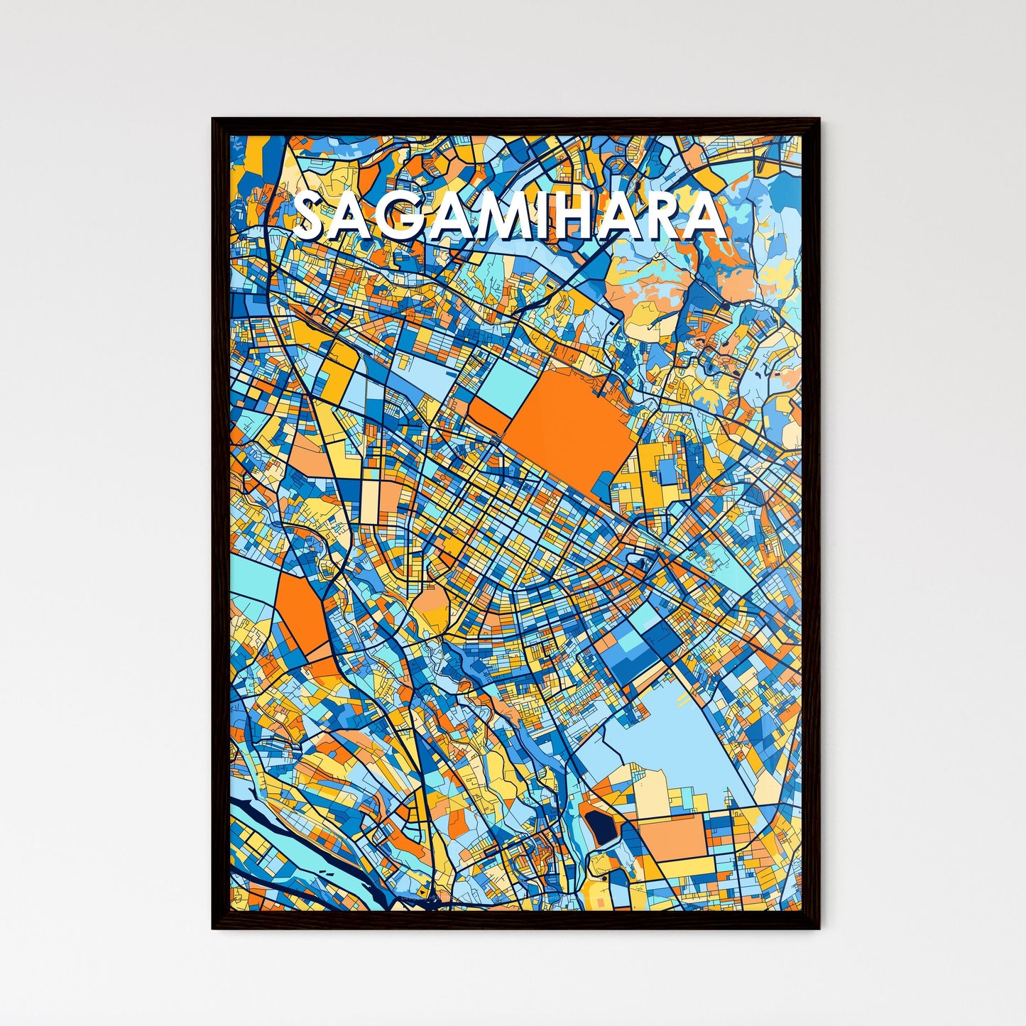 SAGAMIHARA JAPAN Vibrant Colorful Art Map Poster Blue Orange