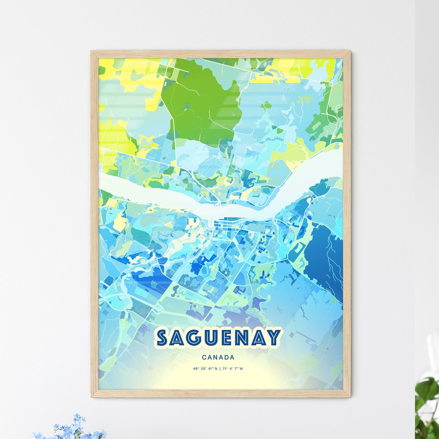 Colorful Saguenay Canada Fine Art Map Cool Blue