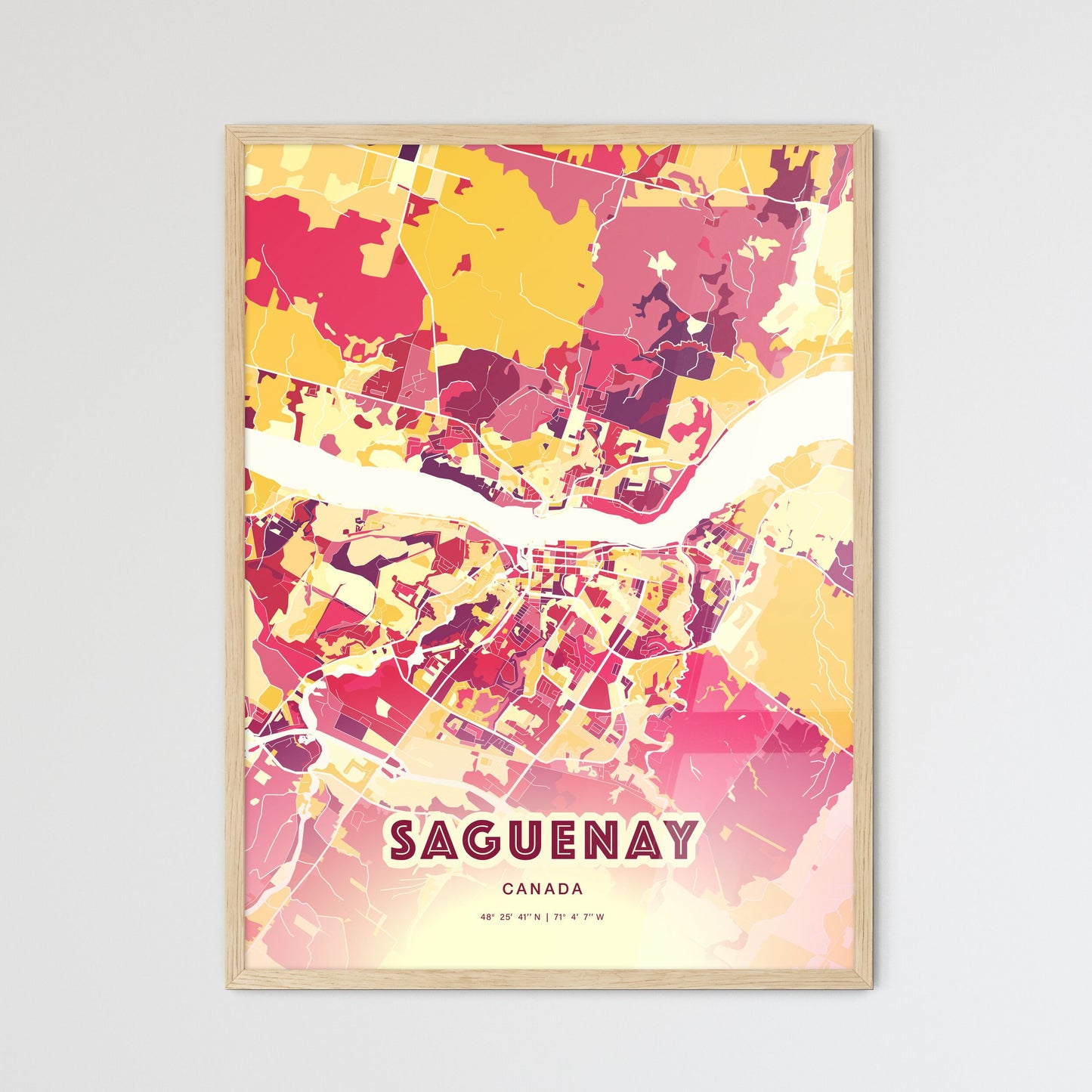 Colorful Saguenay Canada Fine Art Map Hot Red