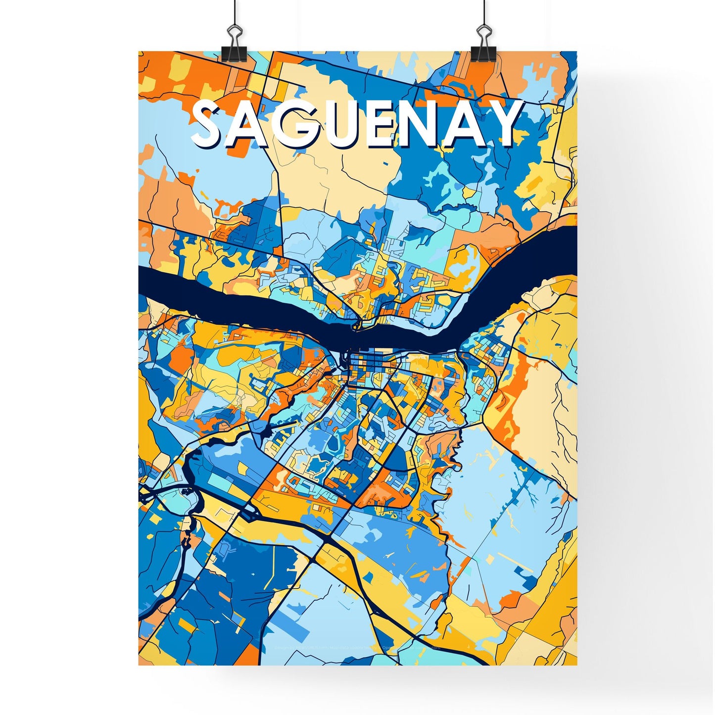 SAGUENAY CANADA Vibrant Colorful Art Map Poster Blue Orange