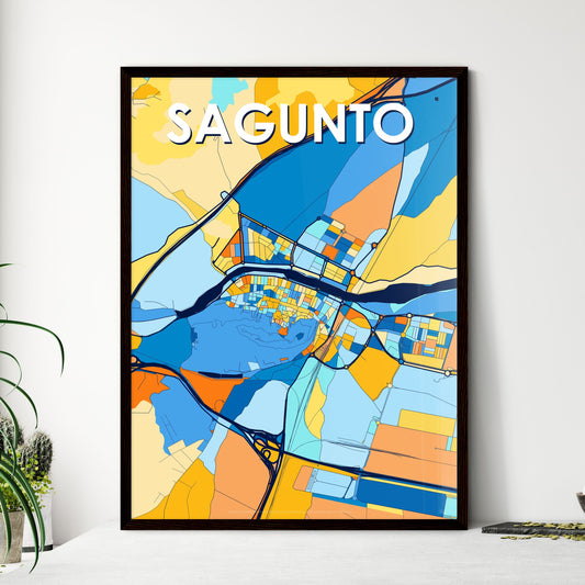 SAGUNTO SPAIN Vibrant Colorful Art Map Poster Blue Orange