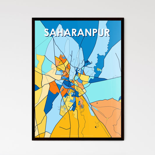 SAHARANPUR INDIA Vibrant Colorful Art Map Poster Blue Orange