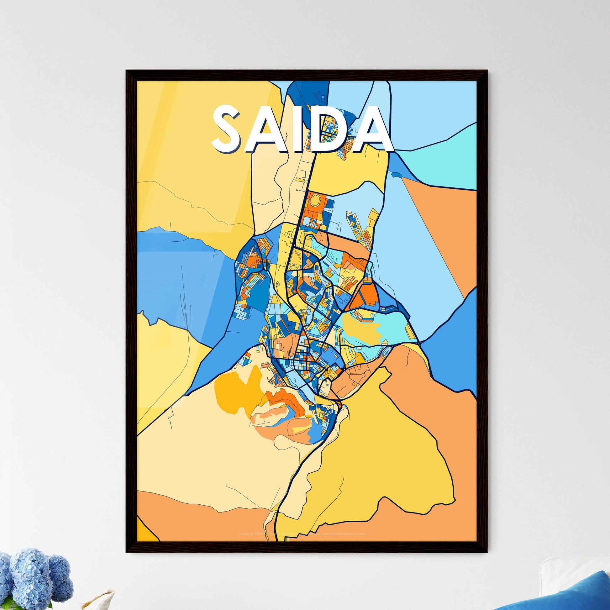 SAIDA ALGERIA Vibrant Colorful Art Map Poster Blue Orange