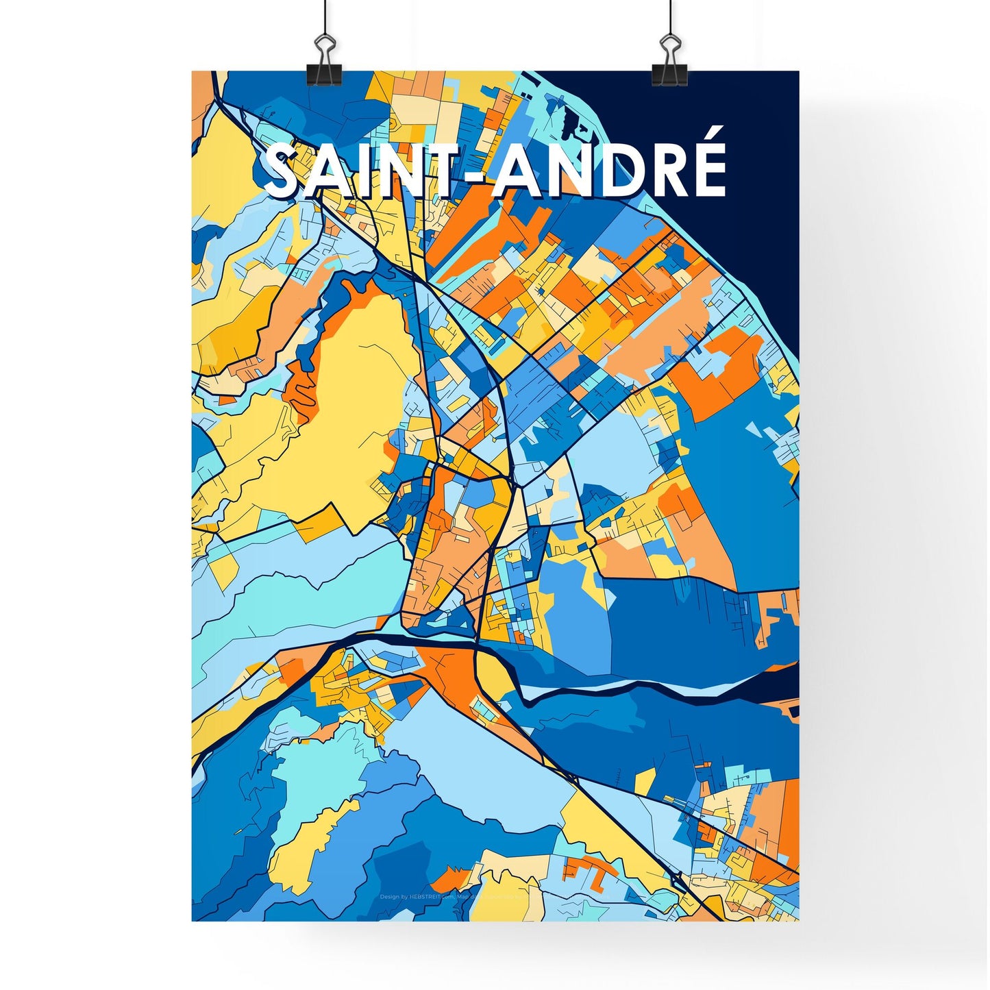 SAINT-ANDRÉ FRANCE Vibrant Colorful Art Map Poster Blue Orange