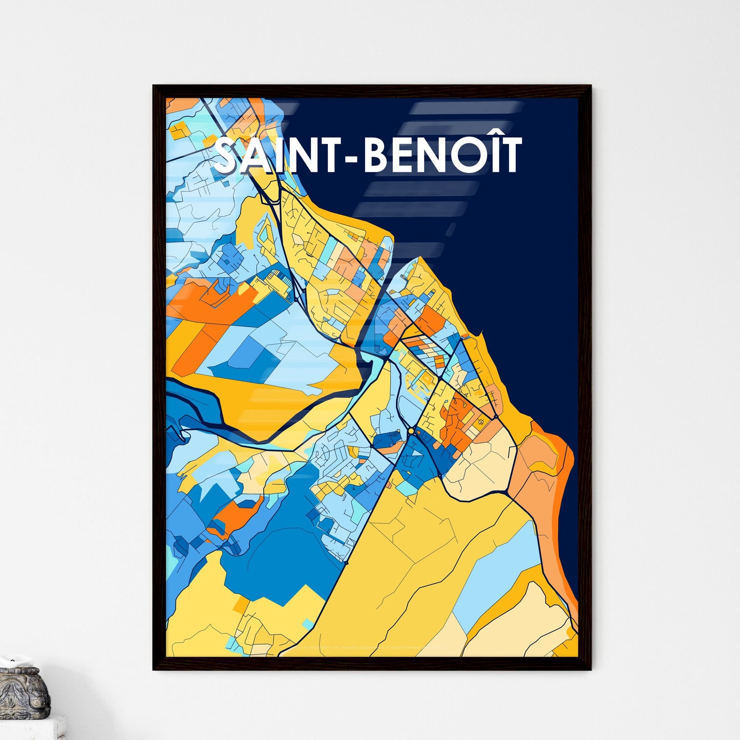 SAINT-BENOÎT FRANCE Vibrant Colorful Art Map Poster Blue Orange