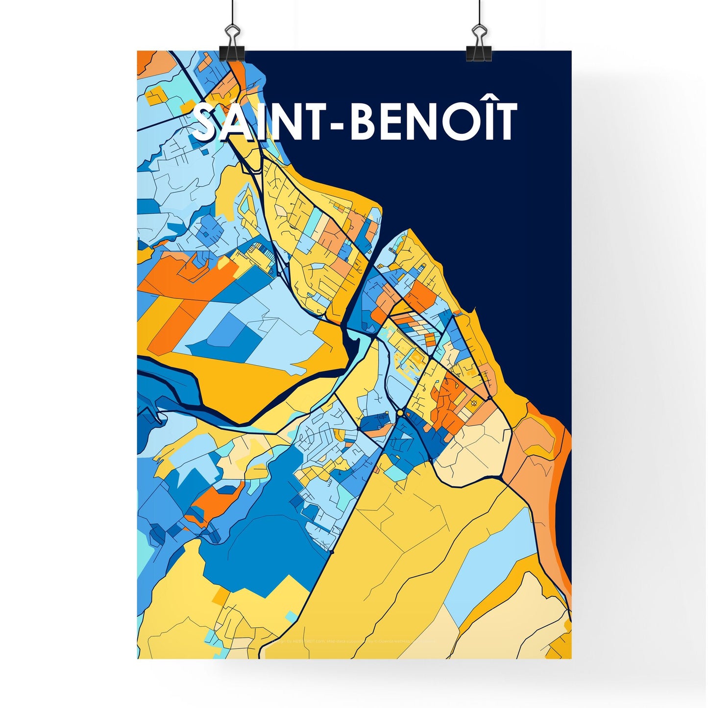 SAINT-BENOÎT FRANCE Vibrant Colorful Art Map Poster Blue Orange