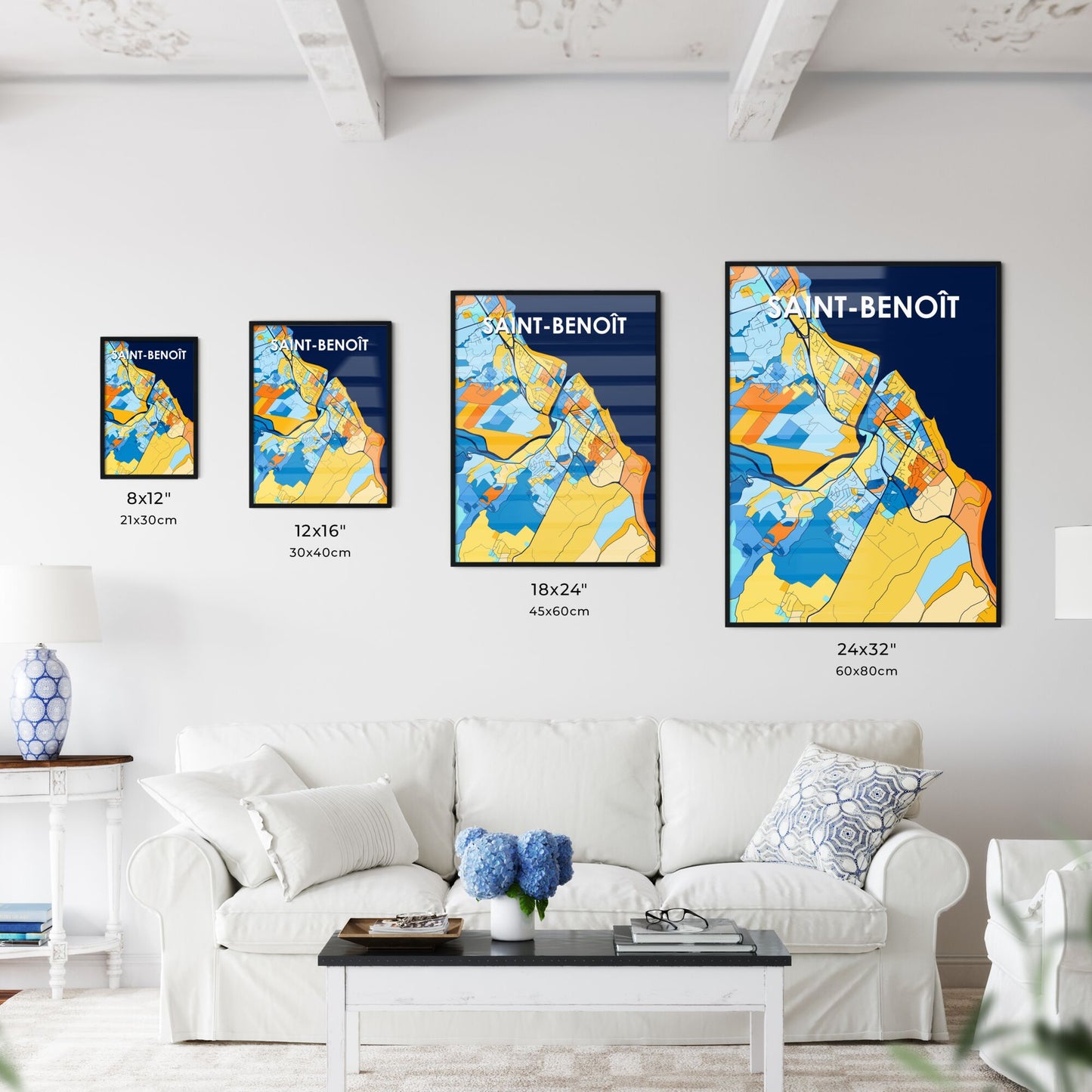 SAINT-BENOÎT FRANCE Vibrant Colorful Art Map Poster Blue Orange