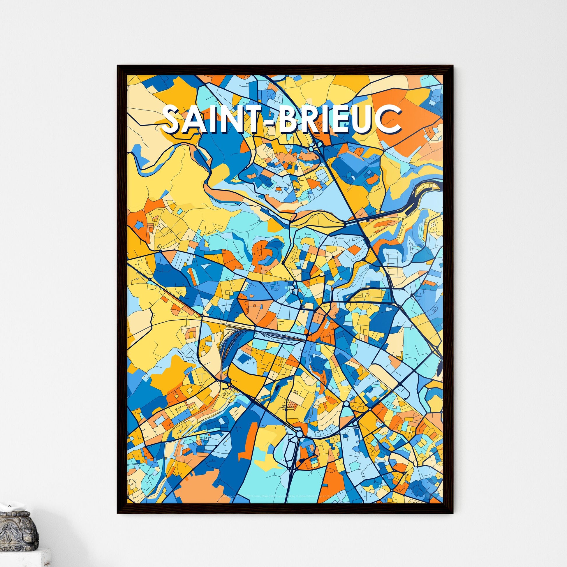 SAINT-BRIEUC FRANCE Vibrant Colorful Art Map Poster Blue Orange