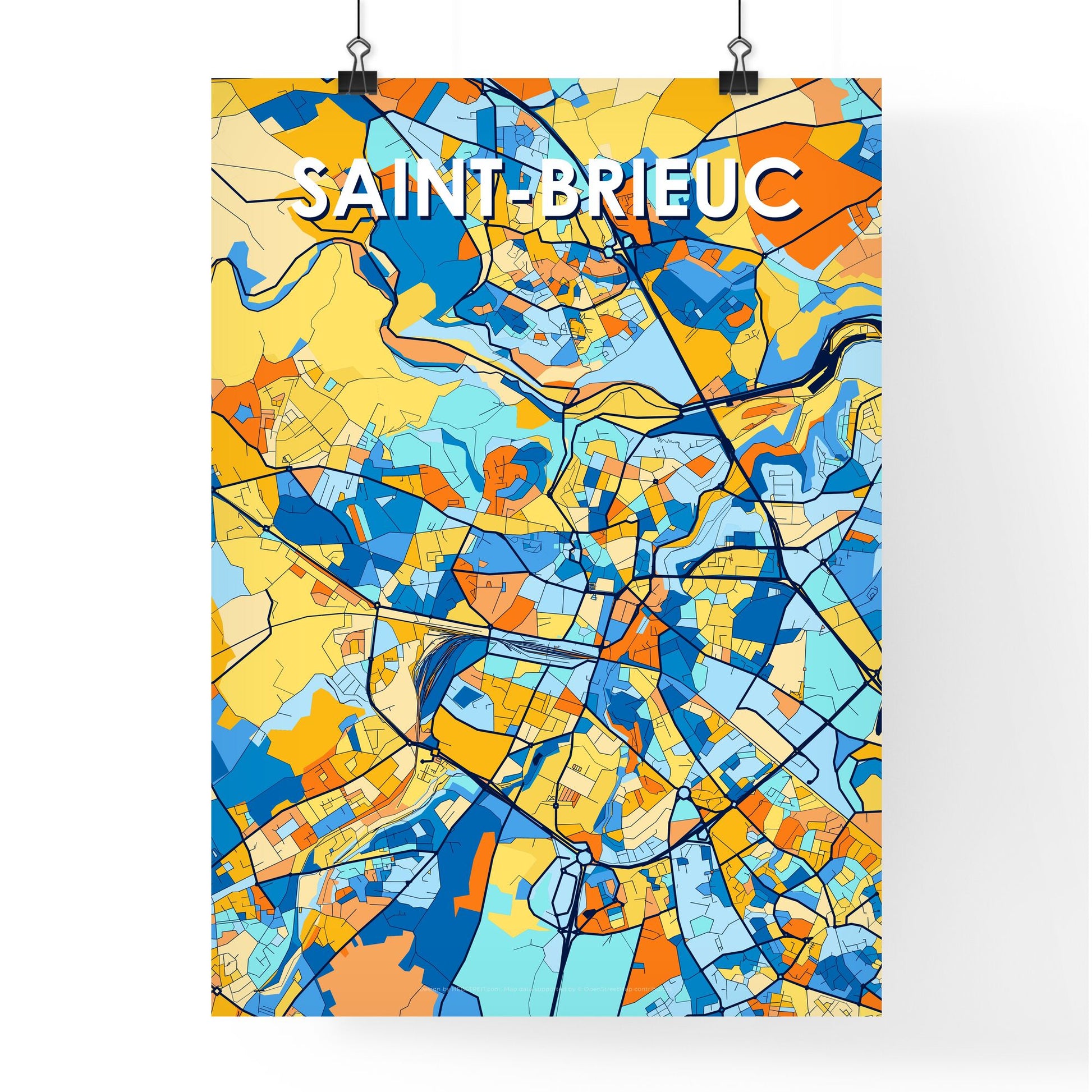 SAINT-BRIEUC FRANCE Vibrant Colorful Art Map Poster Blue Orange