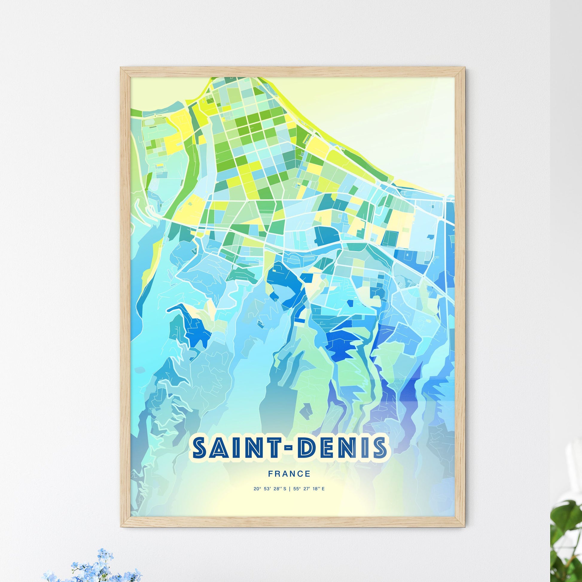 Colorful Saint-Denis France Fine Art Map Cool Blue