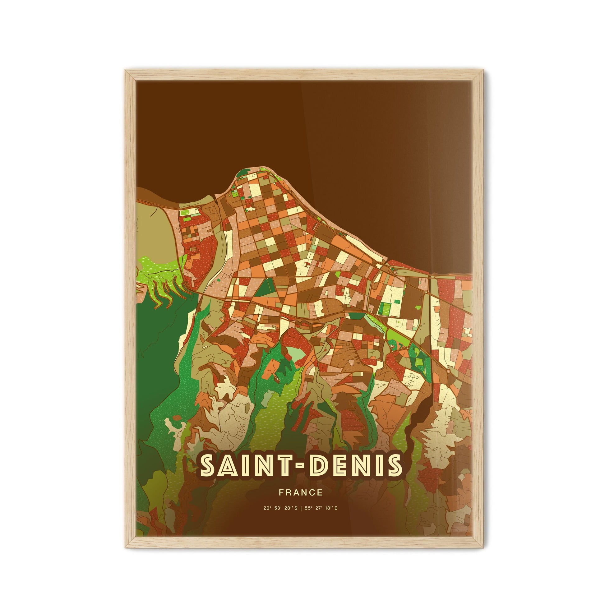 Colorful Saint-Denis France Fine Art Map Farmhouse