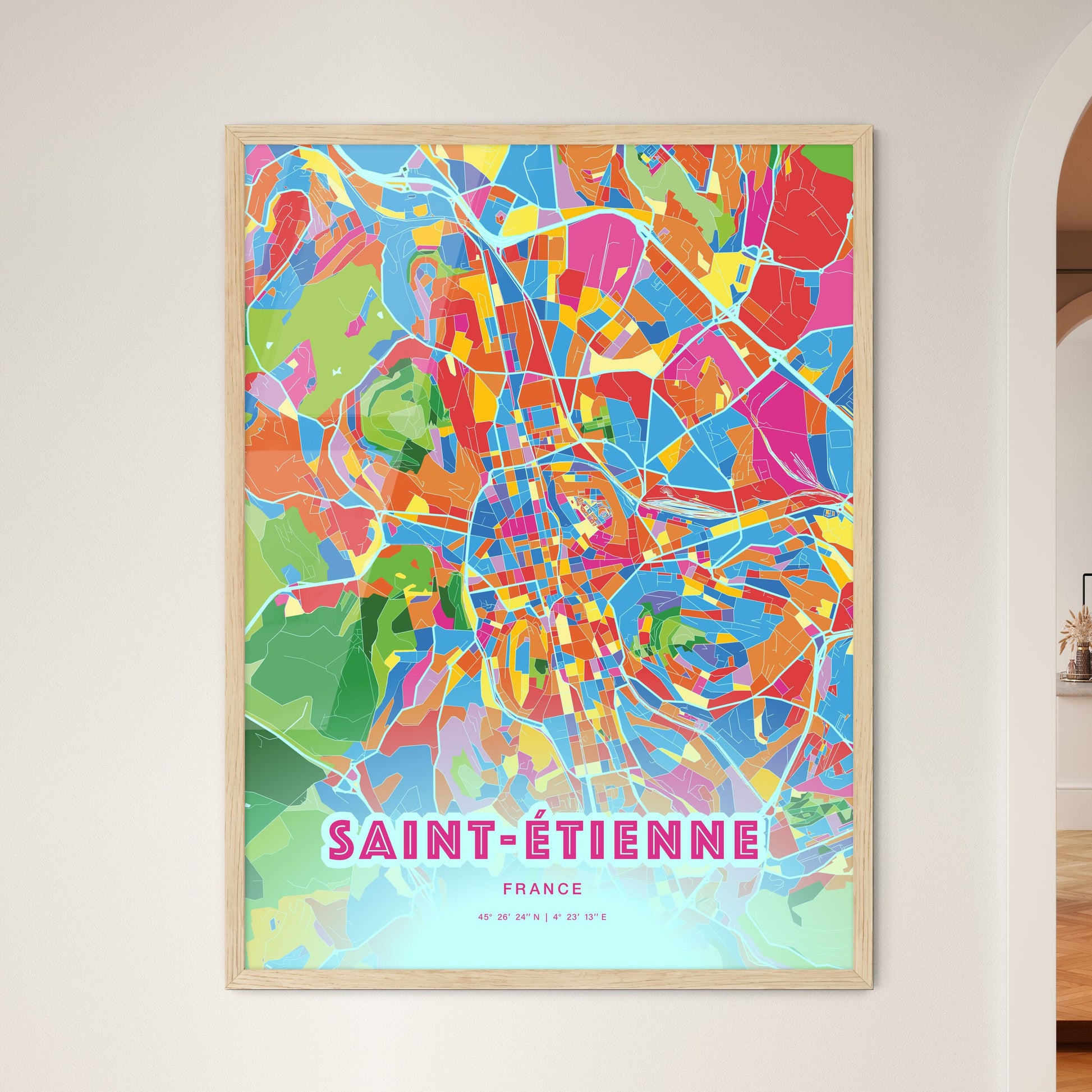 Colorful Saint-Étienne France Fine Art Map Crazy Colors