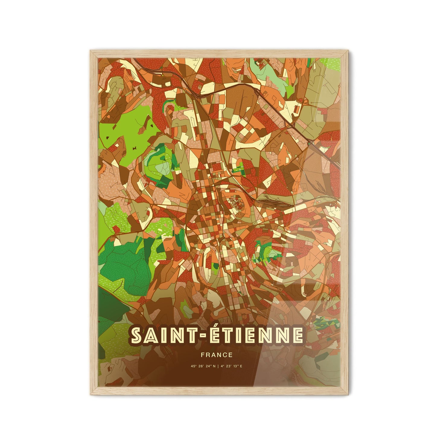 Colorful Saint-Étienne France Fine Art Map Farmhouse