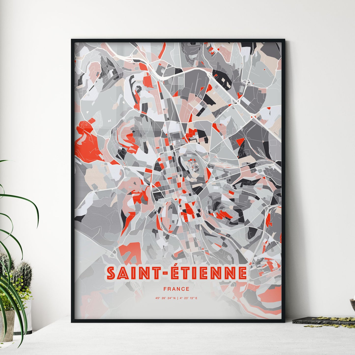 Colorful Saint-Étienne France Fine Art Map Modern Expressive