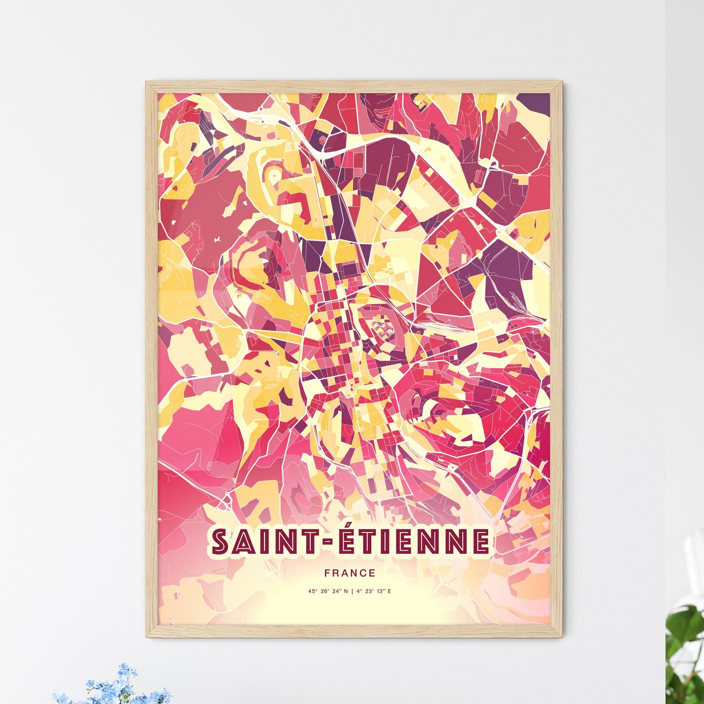 Colorful Saint-Étienne France Fine Art Map Hot Red