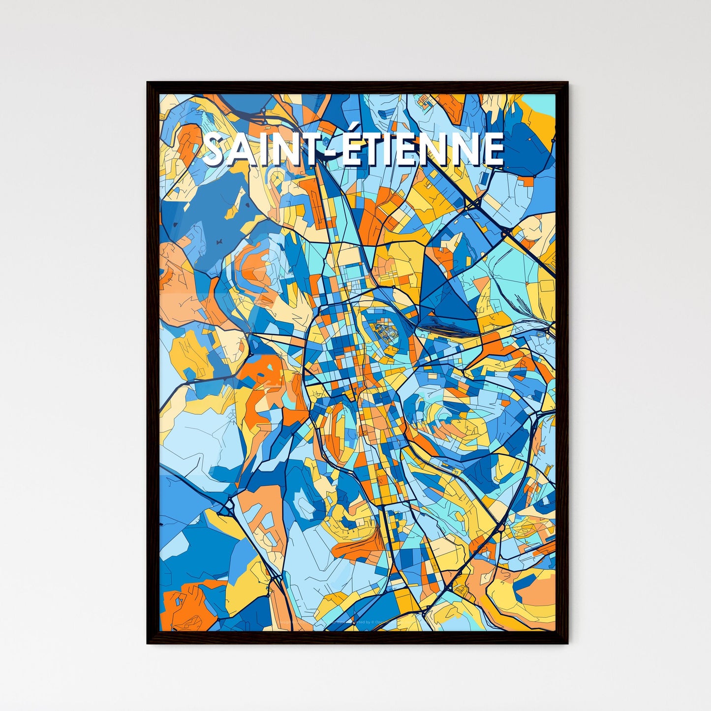 SAINT-ÉTIENNE FRANCE Vibrant Colorful Art Map Poster Blue Orange