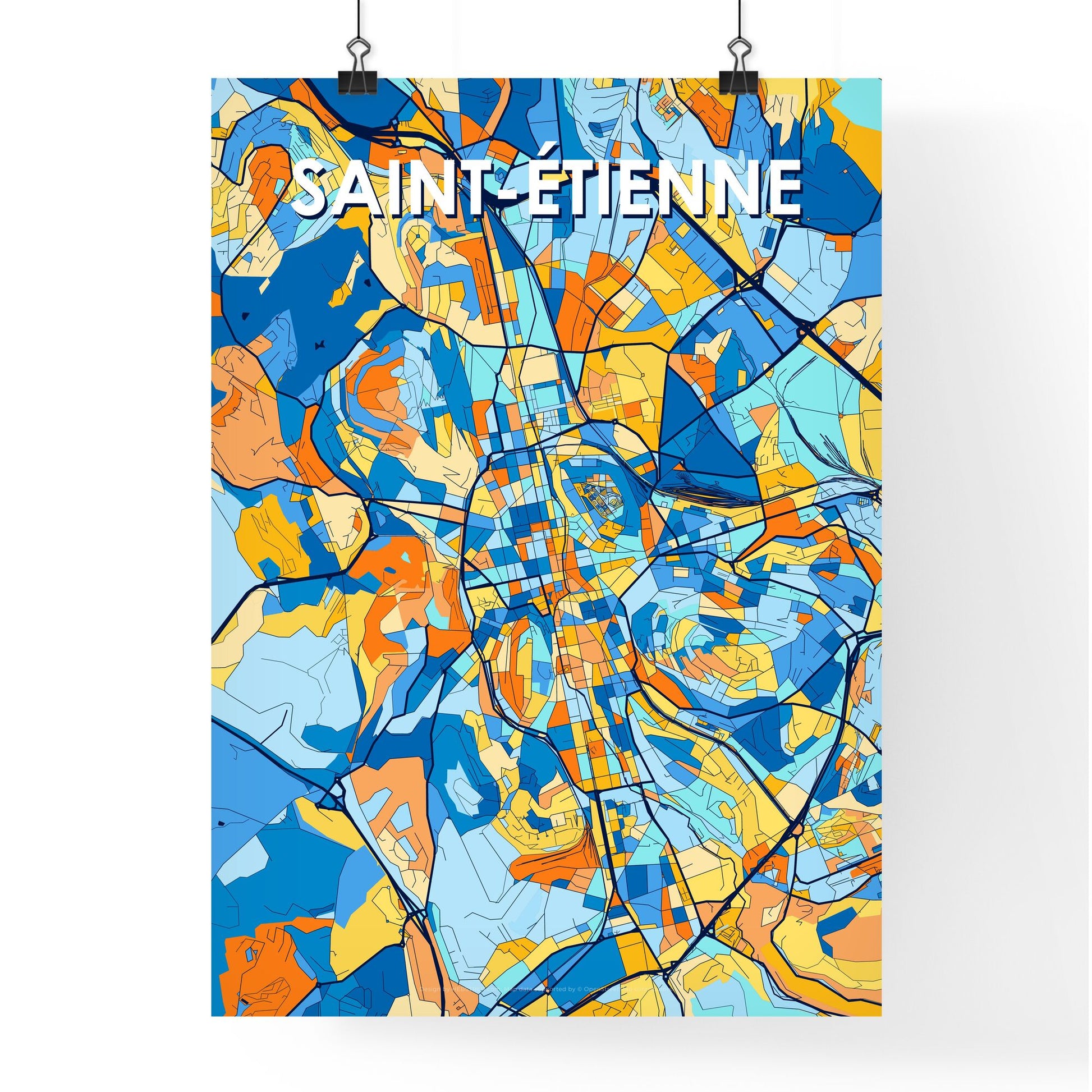 SAINT-ÉTIENNE FRANCE Vibrant Colorful Art Map Poster Blue Orange