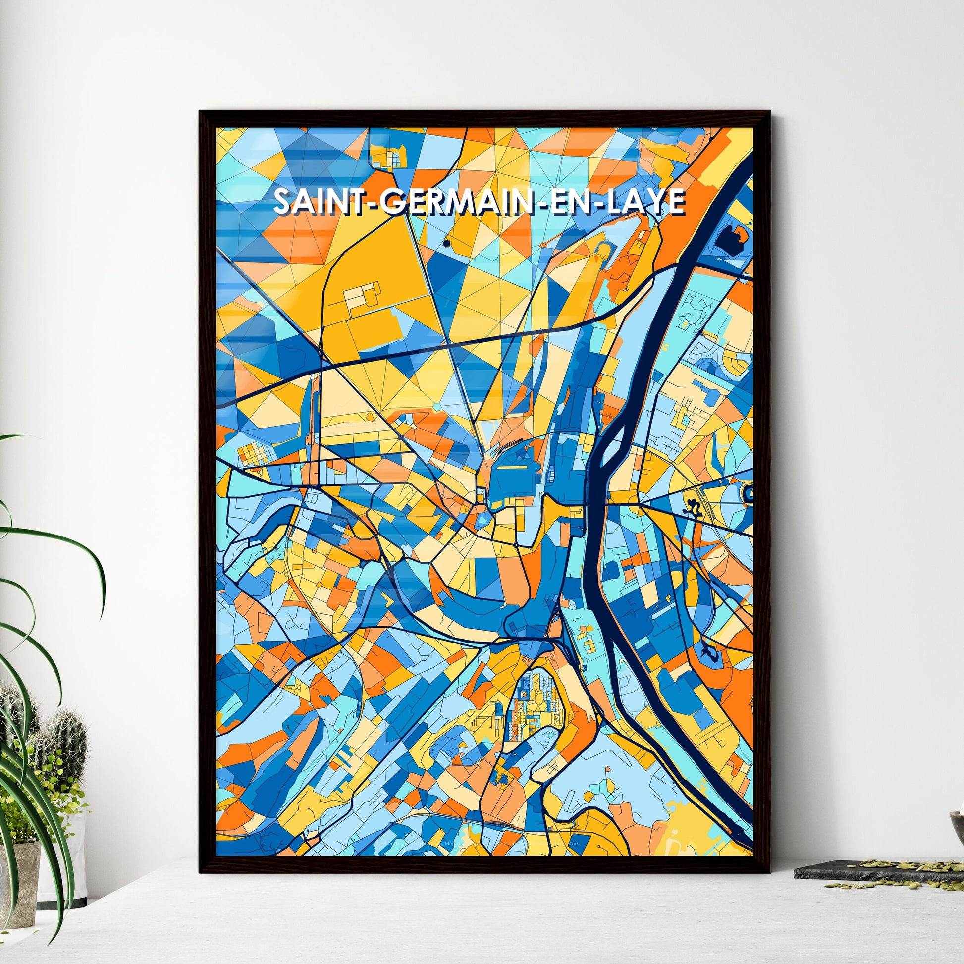 SAINT-GERMAIN-EN-LAYE FRANCE Vibrant Colorful Art Map Poster Blue Orange