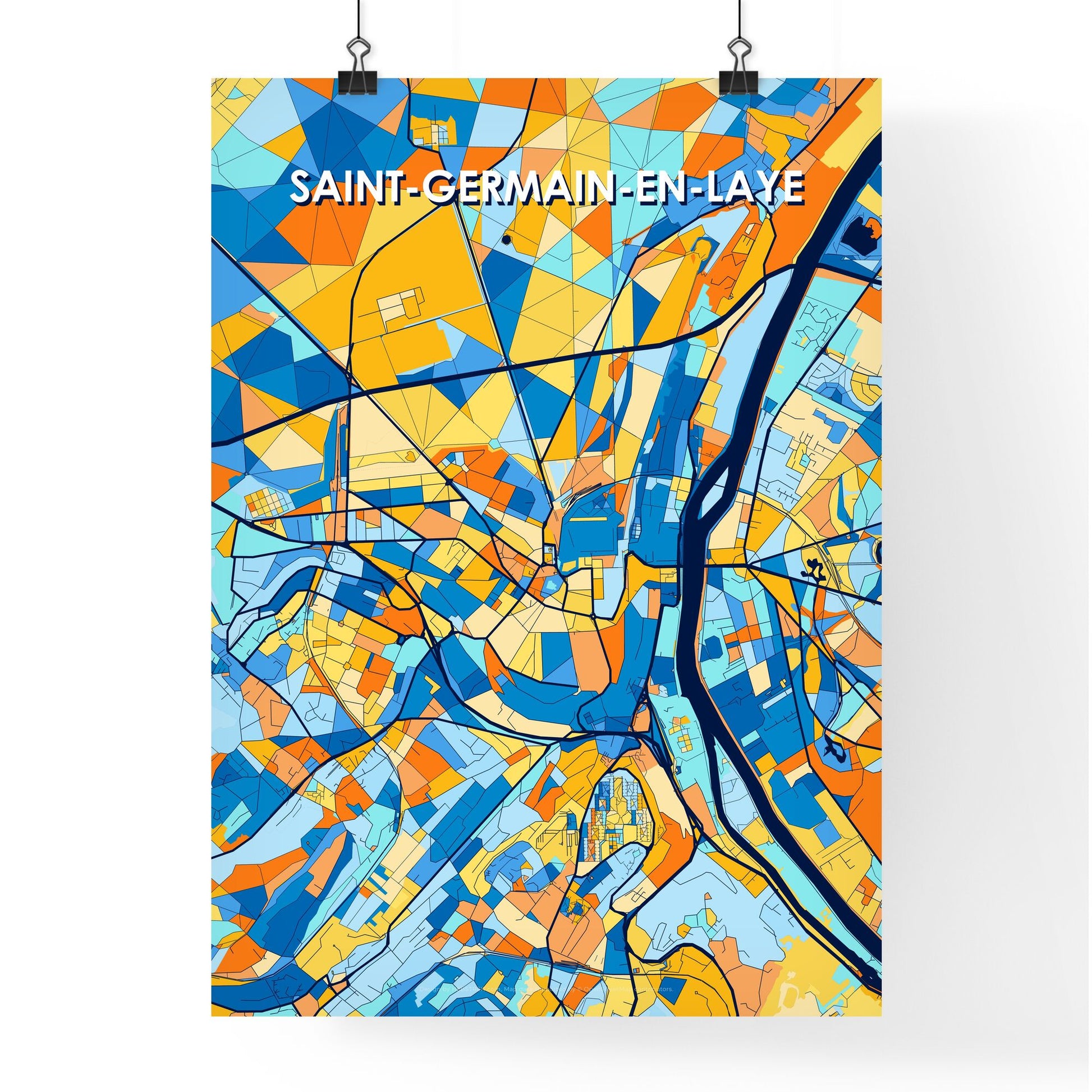 SAINT-GERMAIN-EN-LAYE FRANCE Vibrant Colorful Art Map Poster Blue Orange