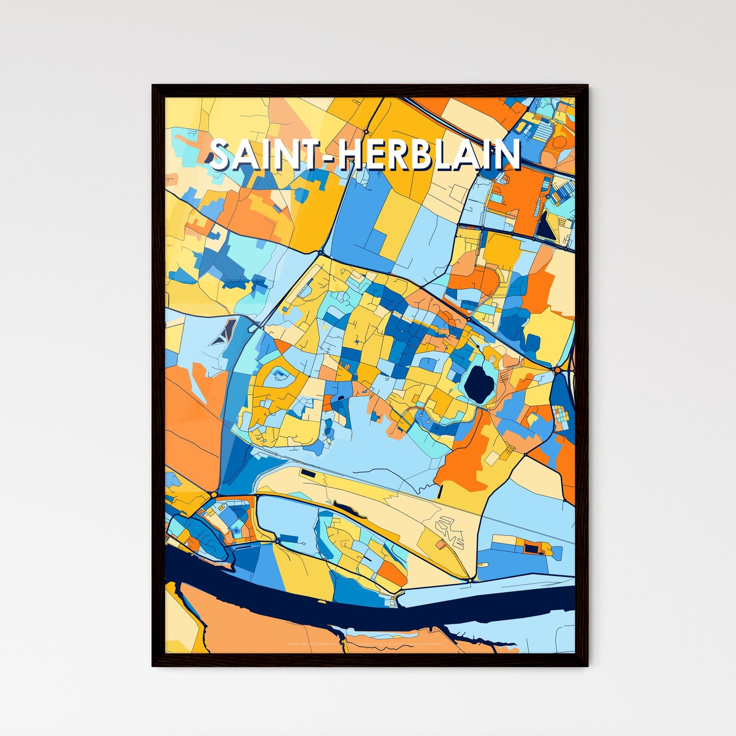 SAINT-HERBLAIN FRANCE Vibrant Colorful Art Map Poster Blue Orange