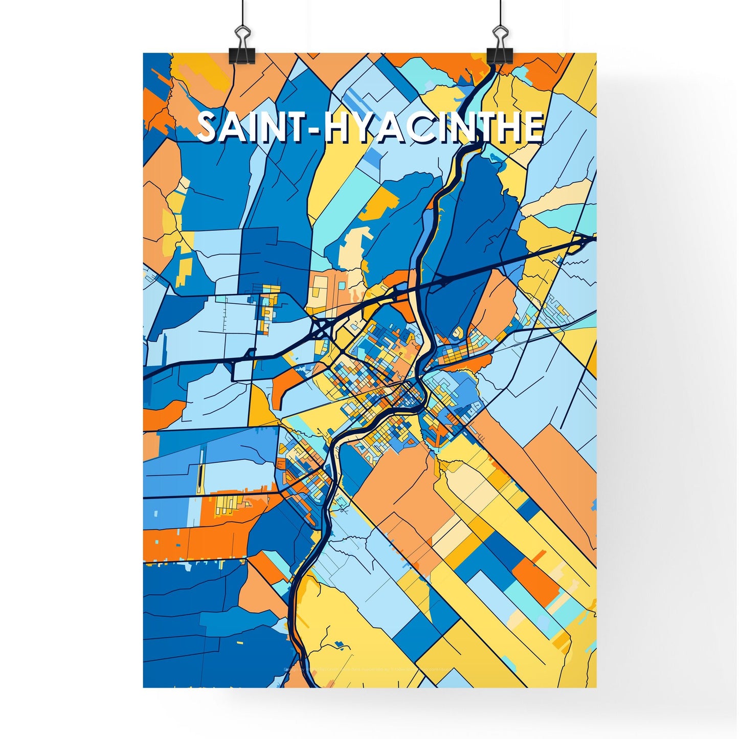 SAINT-HYACINTHE CANADA Vibrant Colorful Art Map Poster Blue Orange